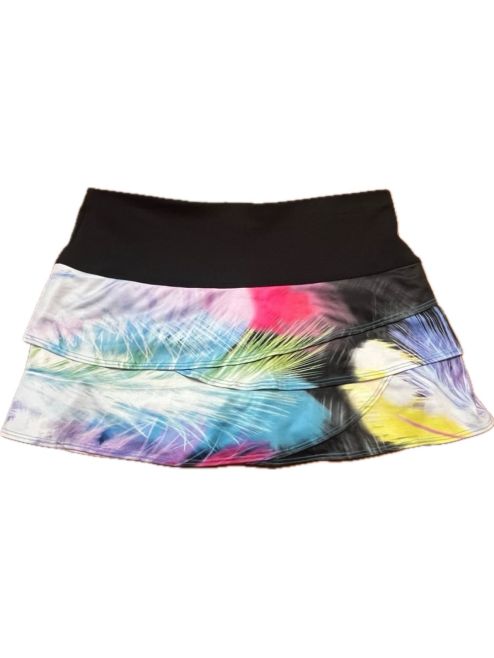 Lucky in Love Multicolor Feather-Print Tiered Ruffle Tennis / Pickleball Skirt